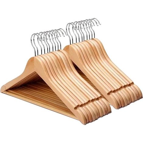 Lot de 20 Cintres Bois Brun Robustes - Barres Antidérapantes pour Pantalons Surface Lisse Bois Naturel Durable (1/5)