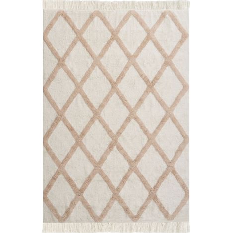 Area Rug Beige Cotton 140 x 200 cm Decorative Boho Style Living Room Kids PUNSARI (1/5)