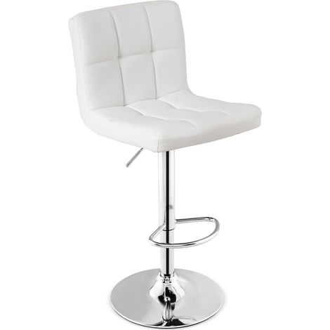 COSTWAY Tabouret de Bar, Chaise Bar Pivotante, Hauteur Réglable 65-85 cm, Chaise Bar Cuisine en Cuir PU, Repose-Pieds, Cadre en Métal Galvanisé, Siège Rembouré avec Dossier (Blanc,1) (1/5)