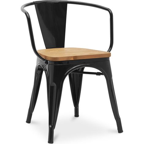 Sedia da pranzo con braccioli - Design industriale - Legno e acciaio - Nuova edizione - Stylix Nero