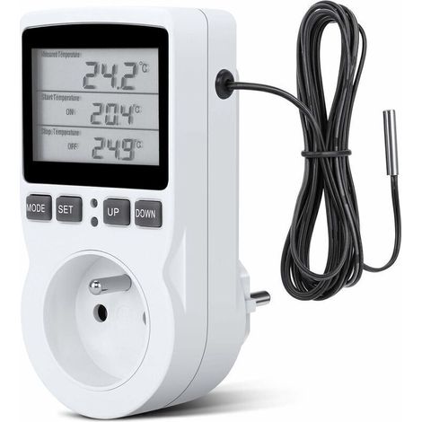 Prise Thermostat, Prise Minuteur Digital, Prise Programmable Digitale avec Sonde, Minuterie Numérique Programmable, Prise Thermostat chauffage pour Serre, Aquarium