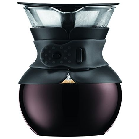 BODUM - 11592-01 - POUR OVER - CAFETIÈRE FILTRE À MAILLE FINE EN INOX/VERRE - NOIR - 0,5 L