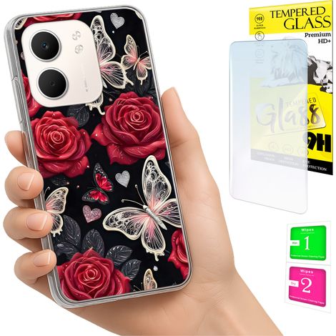Coque arrière pour Oppo A5X avec motif papillons et verre trempé 9H (1/5)