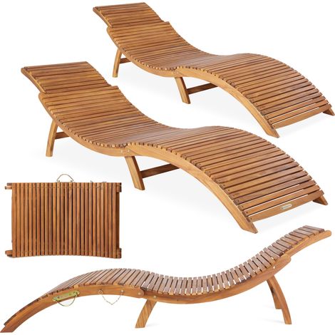 CASARIA® 2x Lettino prendisole Certificato FSC® pieghevole legno di acacia funzione a valigetta curvo ergonomico sedia a sdraio da giardino piscina terrazza (1/5)