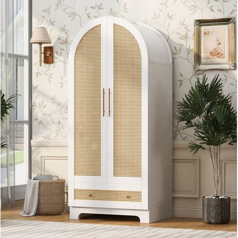 Armadio 70 x 55 x 170 cm con 2 ante, 2 cassetti e vani, bianco OKMYHOME (1/5)