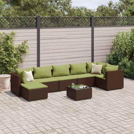 Salon de jardin 8 pièces avec coussins, résine tressée marron, table basse en verre - PANGIVO (1/5)