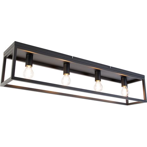 QAZQA Lampada da soffitto cage - Industriale - Acciaio - Nero - Allungato/Oblungo E27 Max. 4 x 7 Watt