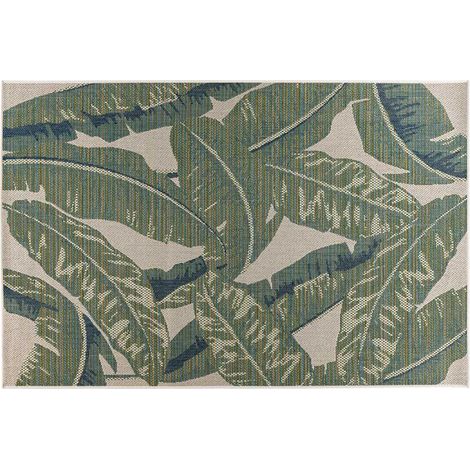 Noumea - tapis rectangulaire motif floral - intérieur et extérieur - vert et beige (1/5)