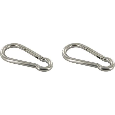 2 moschettoni in acciaio inox con clip a sgancio rapido per catena e corda, 6 x 60 mm. (1/2)