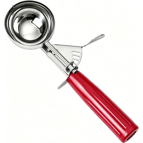 Cuillère de 40 g, cuillère à biscuits, cuillère à glace à poignée, manche rouge, portion de glace, convient pour les pâtes à muffins et à cupcakes, les boulettes de viande et la pâte à biscuits. (1/5)