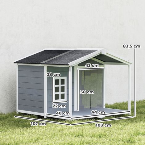 Niche surélevée en bois résistant aux intempéries avec toit en asphalte et terrasse, pour chiens de taille moyenne, 103 x 107 x 83,5 cm, grise (1/5)