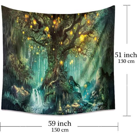 Tenture Murale Arbre de la Vie, Tapisserie Psychédélique Tapisseries Chutes d'eau sous Arbre Ancien, Tapestry Murale de Fée Décoration Tenture Couverture pour Chambre Salon