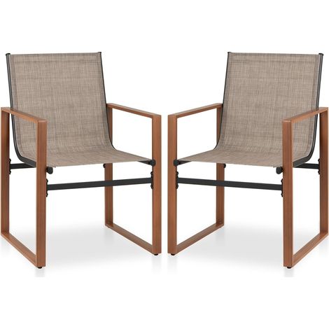 COSTWAY Lot de 2 Chaises de Jardin Exterieur, Chaises de Salle à Manger, 4 Coussinets Réglables, Tissu Teslin Respirant, Fauteuil Confortable pour Jardin Piscine Salon, 59 x 55,5 x 86 cm (Café) (1/5)