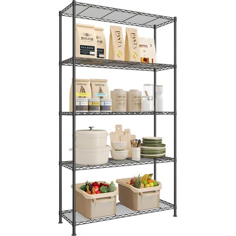 Étagère, Tablettes Réglables, Étagère de Rangement, pour Garage, Chambre, Salon, Dressing, Cuisine, Cellier, 5 Niveaux, 30 x 90 x 161 cm, Noir d'encre LGR195BH01 (1/5)