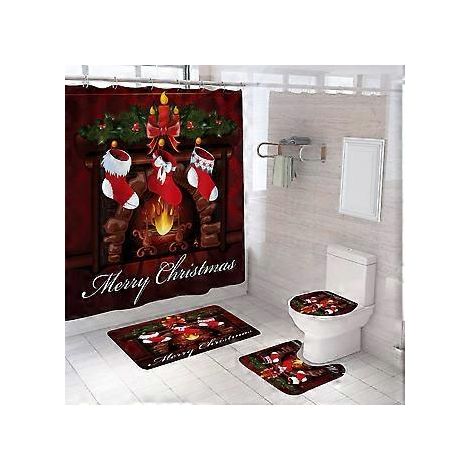Weihnachtliches Duschvorhang-Set, 4-teilig, mit rutschfesten Matten (Stil 5) (1/5)