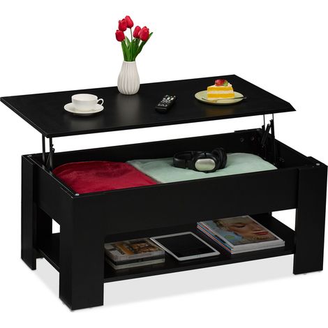 Relaxdays Coffee Table, Lift Function, HWD: 42 x 98 x 50 cm, Living Room Desk with Storage Space, Modern, Shelf, Black (1/5)