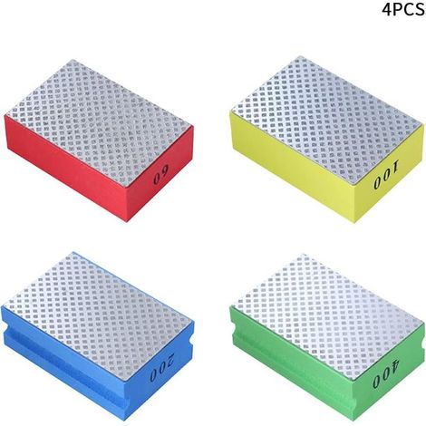 Juego de 4 almohadillas de pulido de diamante para mano, para lijar cerámica, vidrio y bloques de lijado de 60, 100, 200 y 400 granos. (1/5)