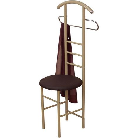 Décoshop26 – Valet de nuit en acier beige et housse synthétique marron – Confort optimal – Hauteur d'assise 48 cm – MED05103
