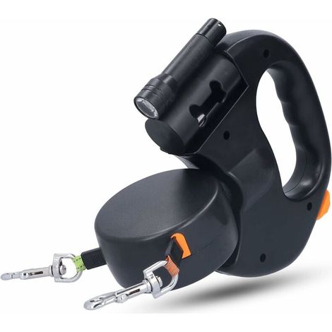 Laisse Double pour 2 Chiens,Laisse Chien Enrouleur pour Chien Jusqu'à 25kg/55 lb,Ruban en Nylon Solide Extensible à 3M, avec Coutures réfléchissantes Lumineuses,360º sans Enchevêtrement (1/5)