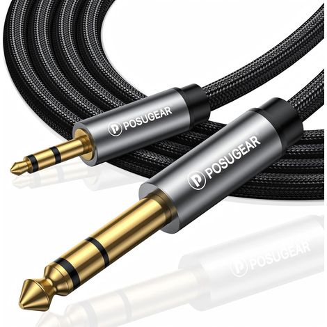Câble Audio 3.5mm vers 6.35mm Stéréo Mâle Jack 1M, Nylon Tressé pour Lecteurs de DVD, Haut-parleurs, Table de Mixage, Cinéma Maison etc (1/5)