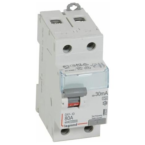 Interrupteur différentiel DX³-ID arrivée haute et départ bas à vis - 2P 230V 80A typeA 30mA - 2 modules - LEGRAND