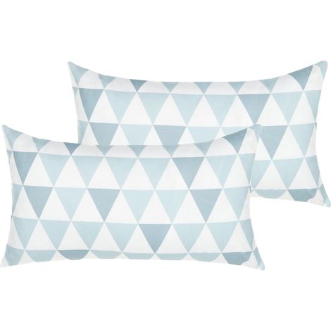 Conjunto de 2 cojines de poliéster azul claro blanco 40 x 70 cm patrón Trifos