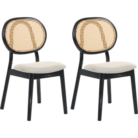 Conjunto de 2 sillas de comedor respaldo ovalado apizadas con trenza vienesa japandi negro/beige Gaviota (1/5)