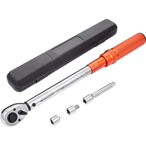 Clé dynamométrique à cliquet 1,3 cm 14-204 N·m kit complet avec adaptateurs et rallonge double plage réglable. (1/5)