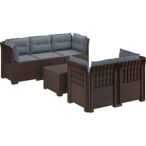Canapé de Jardin 5 Places avec Table Basse Aspect Rotin PP Résistant aux UV Marron - PANGIVO (1/5)