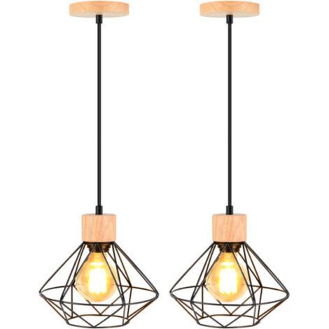 (2PCS) Modern Metal Cage Ceiling Lights, Indoor Hanging Fixtures, E27 Black Retro Chandelier for Bedroom, Hallway, Living Room (1/5)