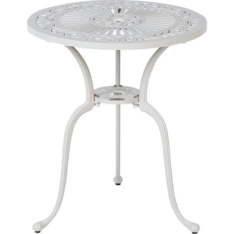 Mesa de jardín balcón vintage aluminio redonda ø 61 cm blanco crema Dascio