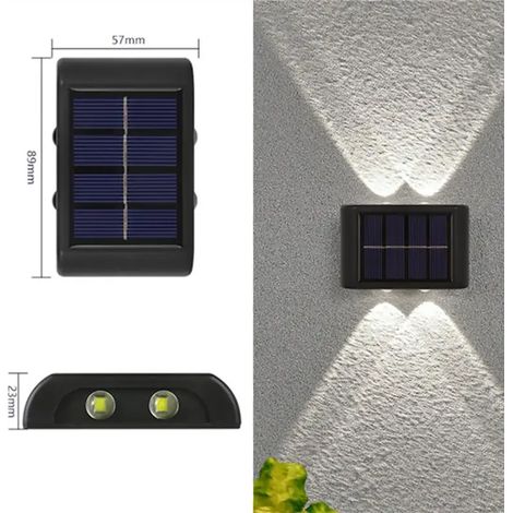 (Noir - 4 LED - Lumière blanche) Lampe solaire LED extérieure à détecteur de mouvement, éclairage public, guirlande décorative pour jardin, étanche. (1/5)