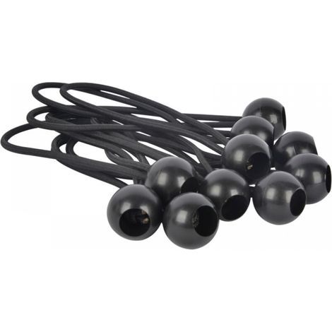 Set di 10 connettori rapidi per teloni, neri, elastico rotondo da 4 mm con testa sferica in plastica per uso esterno. (1/3)