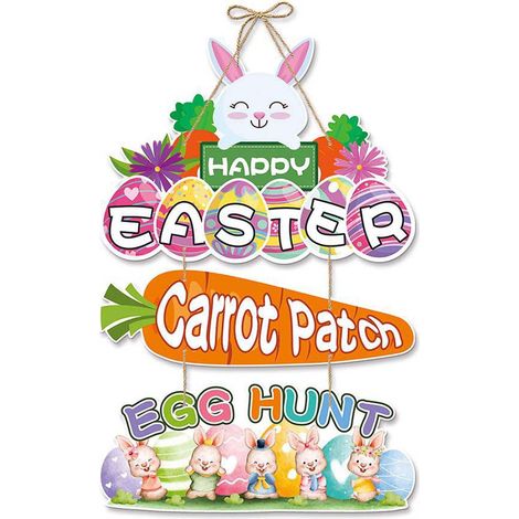 Guirlande De Pâques - Décoration Murale En Papier Avec Motifs Lapin Carotte Oeuf - Pour Porte Fenêtre Intérieur Extérieur - 51 X 35,5 Cm - 1 Pièce (1/4)