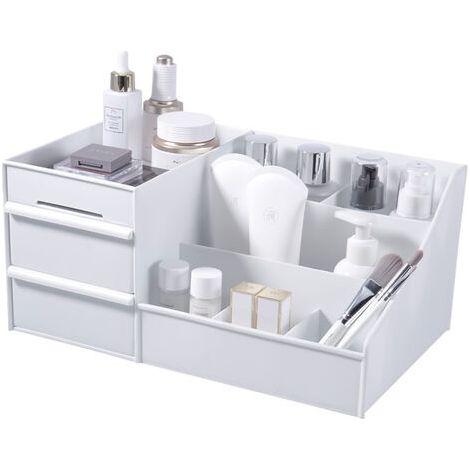 Cassettiera portaoggetti da scrivania per trucchi, organizer da scrivania per cosmetici, organizer da scrivania per cancelleria, organizer da scrivania per trucchi (bianco)