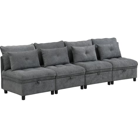 Divano modulare 4 posti in ciniglia grigio antico con contenitore e funzione letto (1/5)