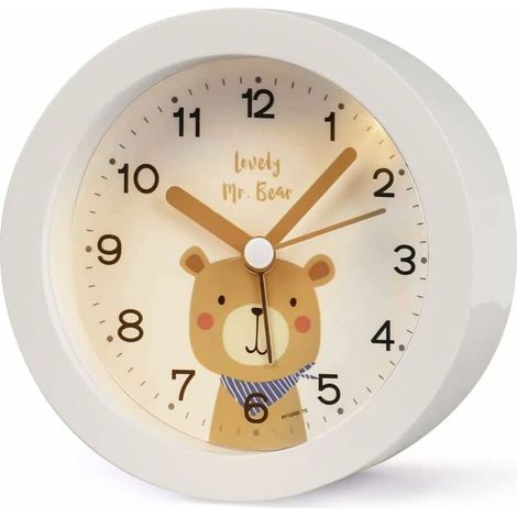 Petit réveil analogique pour enfants, horloge de chevet à piles, réveil puissant avec double affichage lumineux pour chambre d'enfant (blanc) qd (1/5)