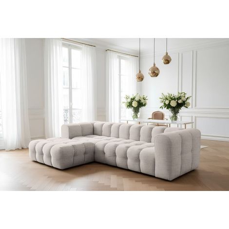 Ecksofa Designersofa SOLVIE in Stoff Moly Creme Ottomane Links