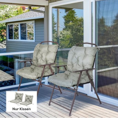 Set de 2 cojines de asiento 98x50x8 cm, con lazos de fijación, acolchado de espuma, poliéster gris claro (1/5)