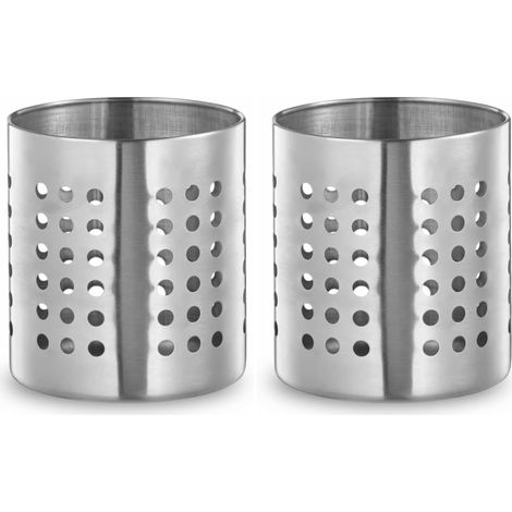 Lot de 2 - Pot à Ustensiles - Accessoire de Cuisine - Rangement Pratique et Aéré en Acier Inoxydable pour Cuillères et Spatules - Couleur Argent - 10x13 cm (1/5)