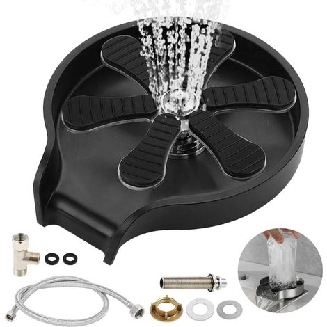 Rince Verre Evier, Laveuse Automatique Tasses 304 Rince Verre en Acier Inoxydable, Rince Verre pour Évier de Cuisine, Lave Verre Evier Accessoires D'éVier de Cuisine Rinceur en Verre (Noir)