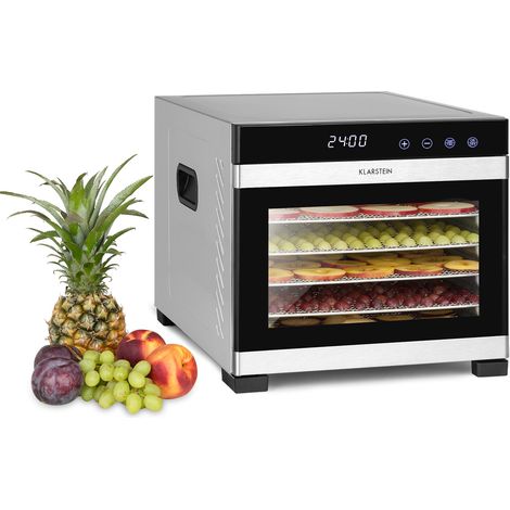Klarstein Flavour Dry Dörrautomat, Edelstahl-Gehäuse, 6 Edelstahl-Ablagegitter, Temperatur: 35-75 C°, LCD-Touch-Display, Timer: 30 min.-24h, 360° Airflow Circulation, digitaler Thermostat, Edelstahl (1/5)