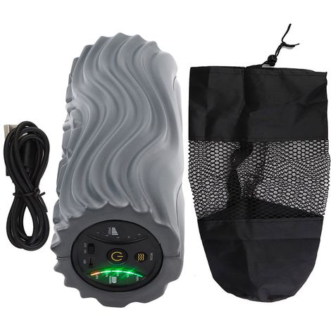 Rouleau de massage électrique en mousse pour yoga, soulagement douleurs musculaires fatigue, colonne fitness grise foncée rechargeable USB (1/5)
