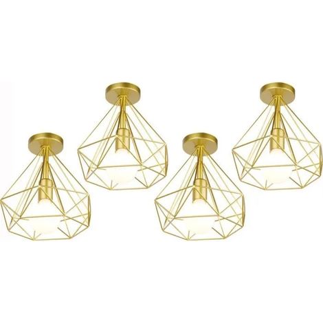 U-Do 4Pcs Plafonnier Luminaire Vintage Lampe Cage en Fer Doré E27 24cm(Ampoule non Inclus) (1/4)