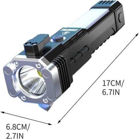 Lampe de poche tactique LED multifonction rechargeable - Noir - Torche - 400m - 8 modes - 200 min d'autonomie (1/4)