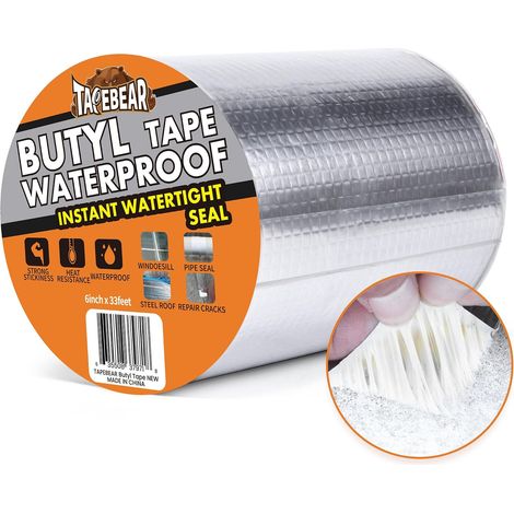 Butyl Sealing Tape, Waterproof Aluminum Foil Sealing Tape for RV Roof Repair, Boat Seal and Pipe, Silicone, Glass and EDPM, Silver, (1/5)