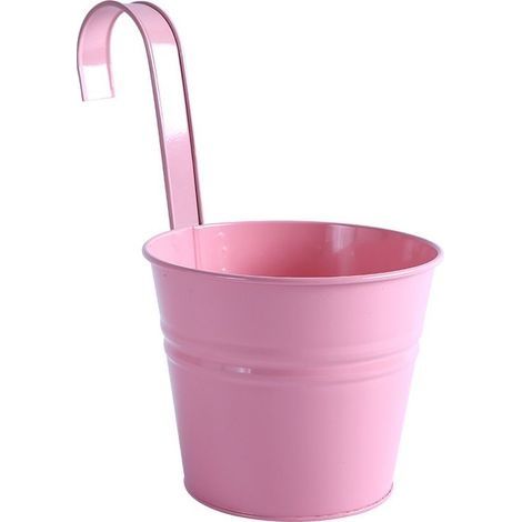 Lot de 2 Pots de Fleurs à Suspendre pour Balcon Jardin Maison Ornements en métal Panier à Planter avec Trou de Drainage Crochet Amovible,Rose (1/4)
