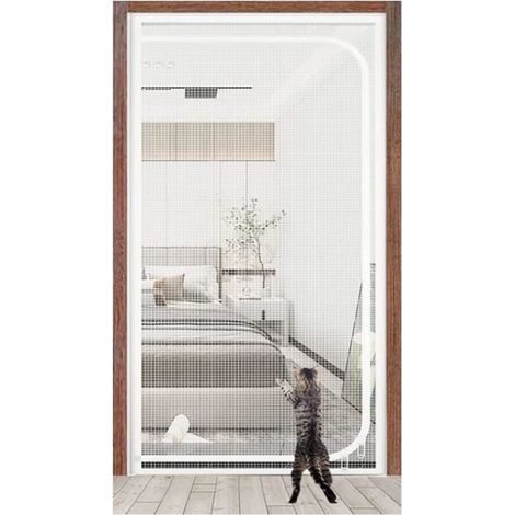 Mückenschutztür mit Reißverschluss 95 × 210 cm für Katzen (Farbe: Weiß, Größe: 100 × 210 cm)