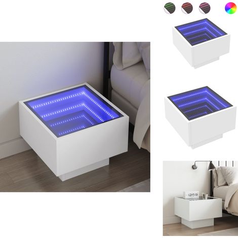 Table de chevet avec LED infini blanc 40x40x30 cm - Table De Chevet - Tables De Chevet - Armoire De Lit - Table D'appoint De Chambre À Coucher (1/5)