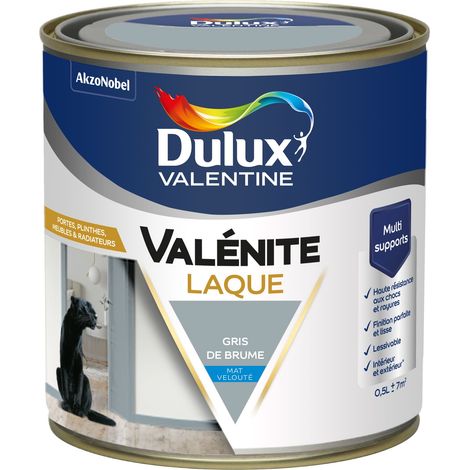 [PROMO] Dulux Valentine Peinture Laque Valénite Intérieur et Extérieur Multi-supports - Finition parfaite et lisse, Haute Résistance - Mat Gris de Brume 0,5 L
